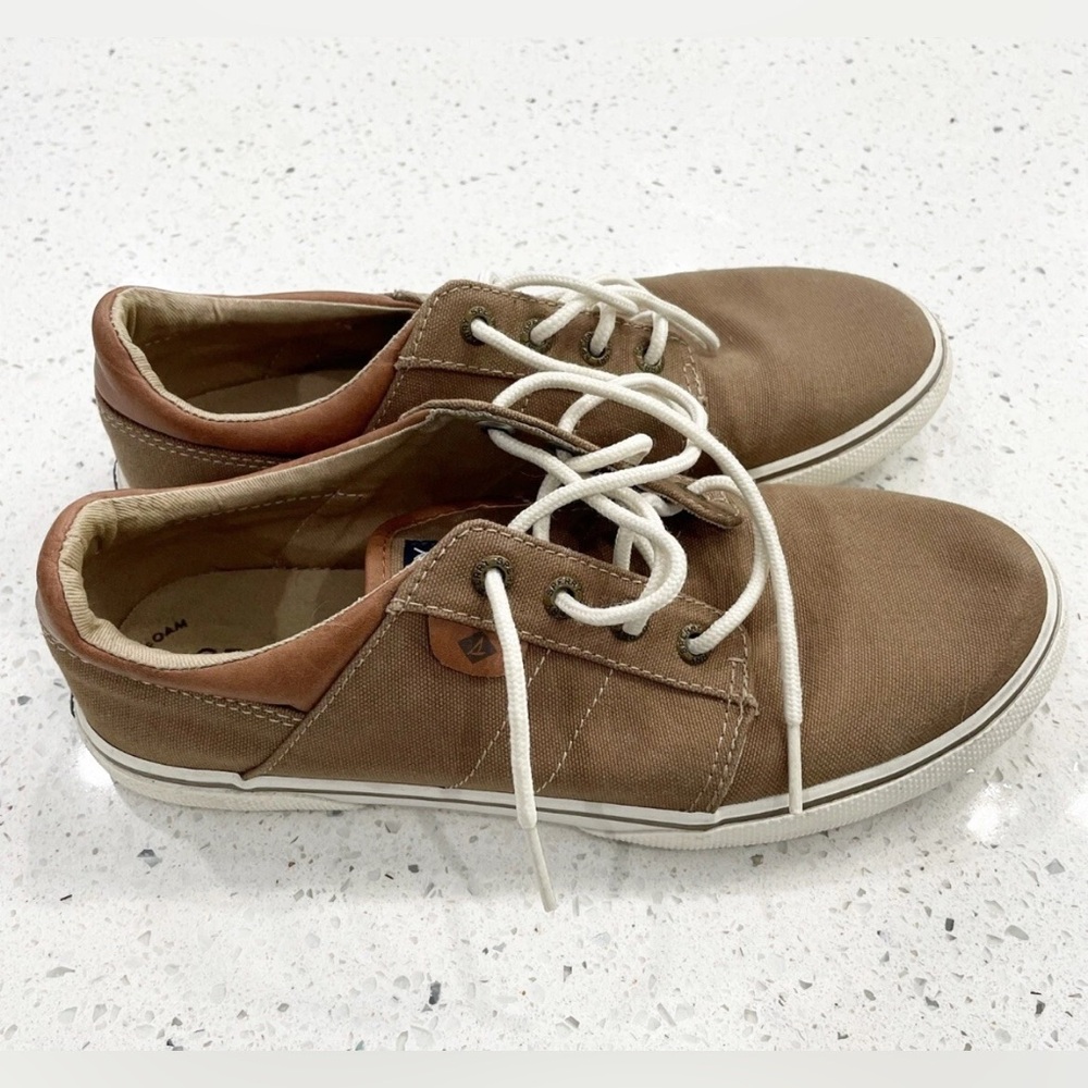 Sperry Top-Sider SP-Ollie Canvas & Leather Sneakers Tan Unisex 5.5M / 7 Women